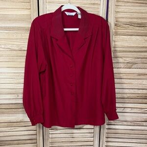 Fashion Attitudes Shirt Elegant Button Down Long Sleeve Red Shoulder Pads 18W